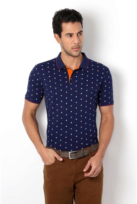 Van Heusen Navy Printed Polo T-Shirt Van Heusen Navy Printed Polo T-Shirt