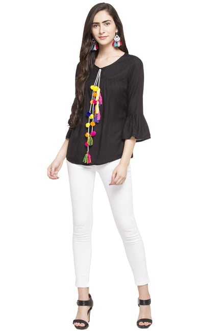 Globus Black Round Neck Top Globus Black Round Neck Top