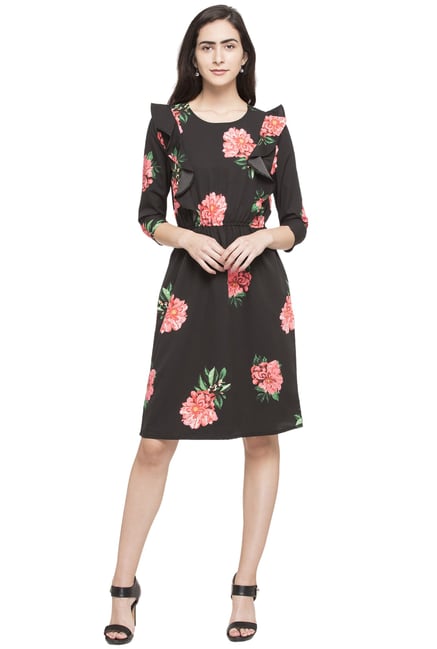 Globus Black Floral Print Dress Globus Black Floral Print Dress