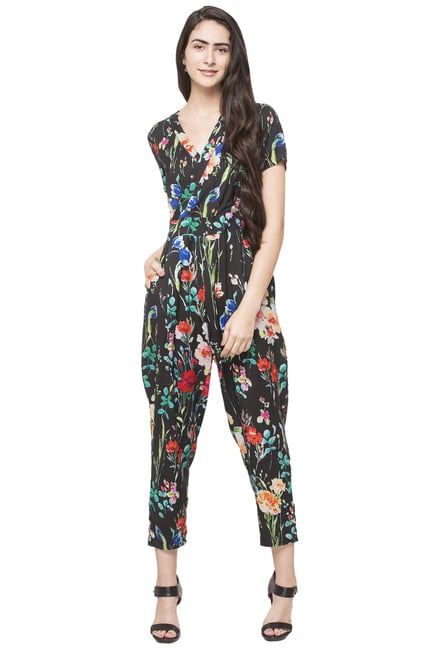 Globus Black Floral Print Jumpsuit Globus Black Floral Print Jumpsuit