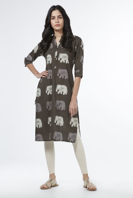 Utsa by Westside Dark Grey Elephant Print Kurta Utsa by Westside Dark Grey Elephant Print Kurta