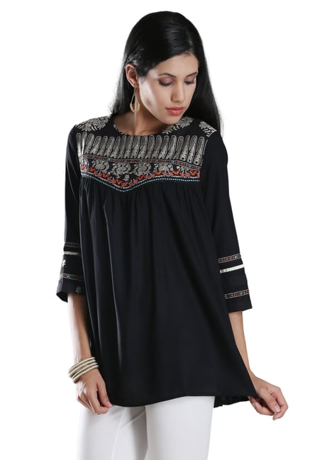 W Black Printed Rayon Kurti W Black Printed Rayon Kurti