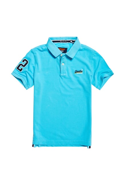 Superdry Blue Cotton Polo T-Shirt Superdry Blue Cotton Polo T-Shirt