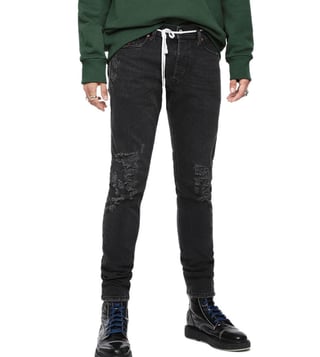 Diesel Tattered Black Tepphar L.32 Pantaloni Carrot Jeans Diesel Tattered Black Tepphar L.32 Pantaloni Carrot Jeans