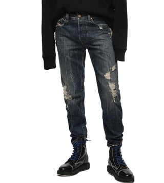 Diesel Tattered Blue Mharky L.32 Pantaloni Skinny Fit Jeans Diesel Tattered Blue Mharky L.32 Pantaloni Skinny Fit Jeans