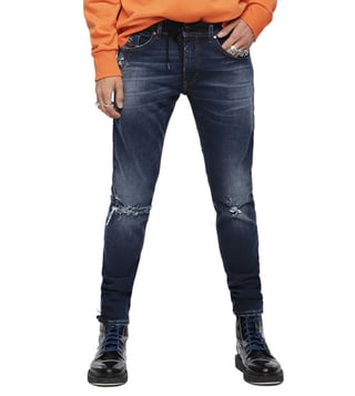 Diesel Tattered Blue Thommer L.32 Pantaloni Skinny Fit Jeans Diesel Tattered Blue Thommer L.32 Pantaloni Skinny Fit Jeans