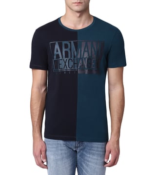 Armani Exchange Navy W-Reflection Bicolor Logo Block T-Shirt Armani Exchange Navy W-Reflection Bicolor Logo Block T-Shirt