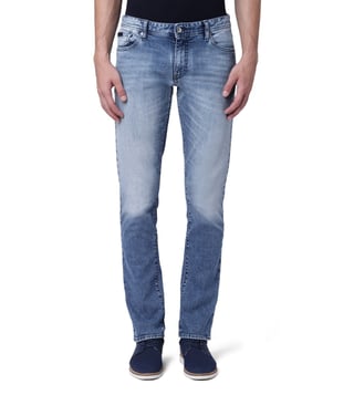 Armani Exchange Denim Indigo Skinny Fit Shredded Knee Patch Jeans Armani Exchange Denim Indigo Skinny Fit Shredded Knee Patch Jeans