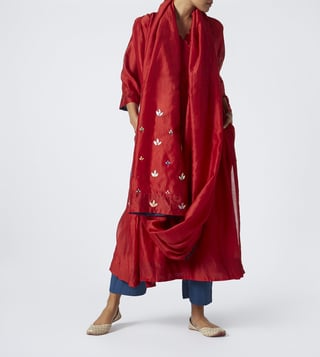 KA.SHA Red Embroidered Tisca Pallu Kurta With Drape KA.SHA Red Embroidered Tisca Pallu Kurta With Drape