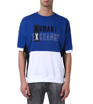 Armani Exchange True Blue, White & Navy Classic Fit Logo Crew T-Shirt Armani Exchange True Blue, White & Navy Classic Fit Logo Crew T-Shirt
