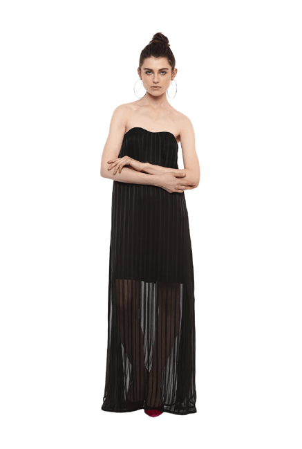 Kazo Black Striped Maxi Dress Price in 
