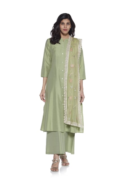Vark by Westside Green Floral Dupatta And Kurta Palazzo Set Vark by Westside Green Floral Dupatta And Kurta Palazzo Set