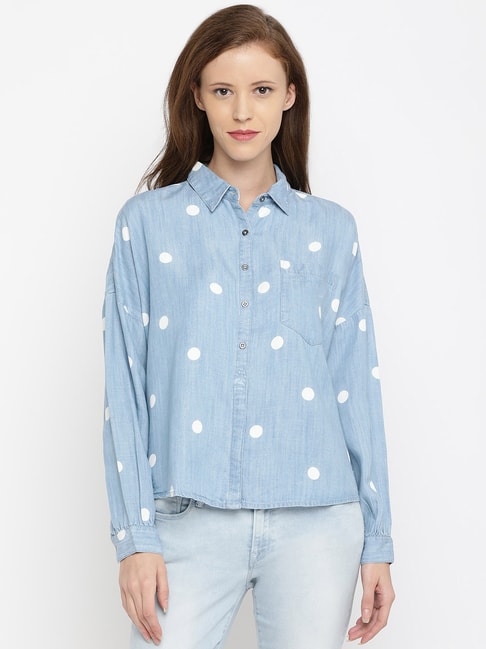 Pepe Jeans Blue Polka Dot Shirt Price in India