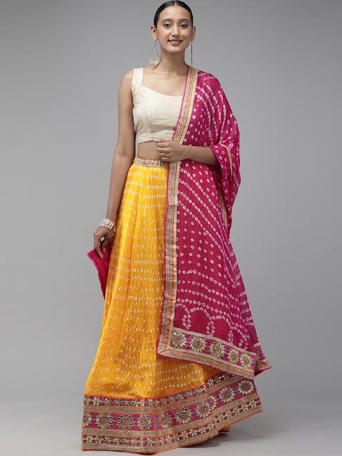 Buy Geroo Jaipur Yellow Zari Work Lehenga Choli Set With Dupatta For