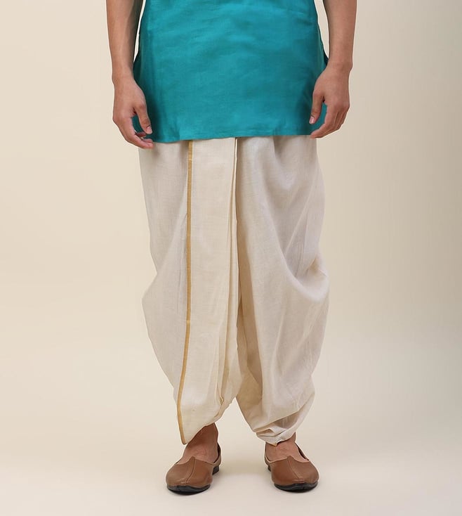 Buy Fabindia Off White Cotton Silk Blend Striped Dhoti Pants Online