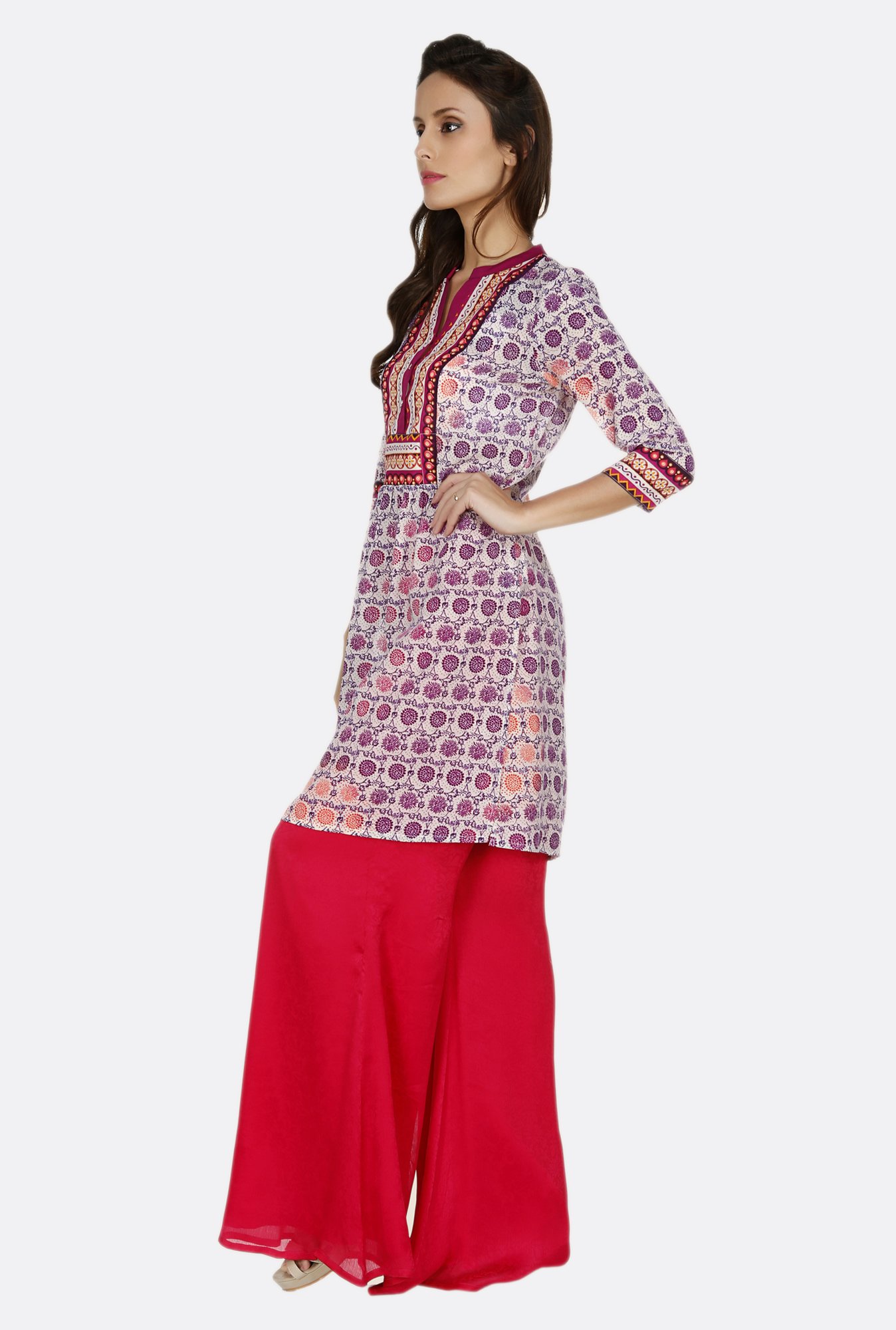 YU by Pantaloons Pink Cotton Printed Straight Kurta