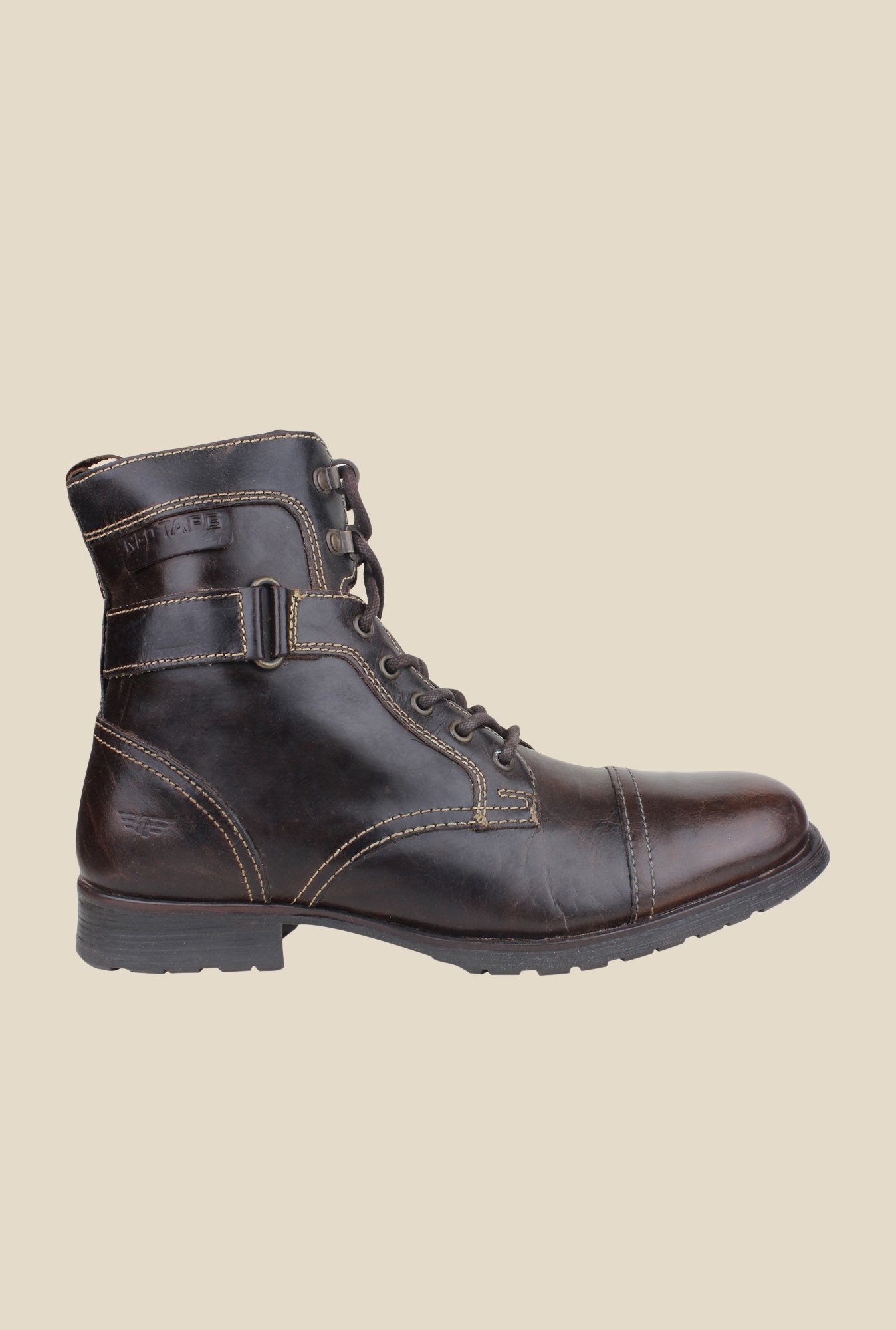 red tape leather biker boots for men