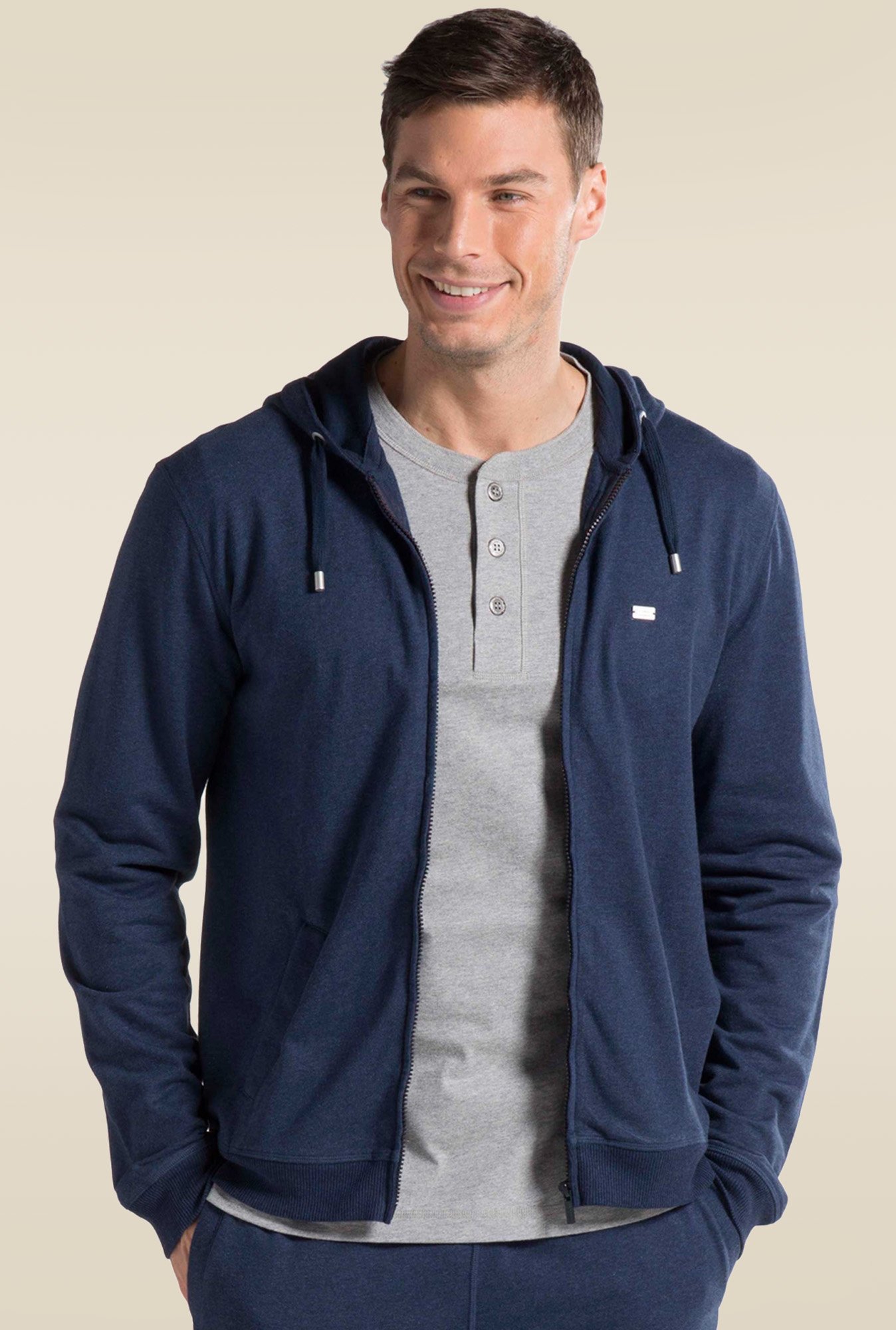 Buy Jockey Ink Blue Melange Zip Thru Hoodie US91 for Men Online Tata CLiQ