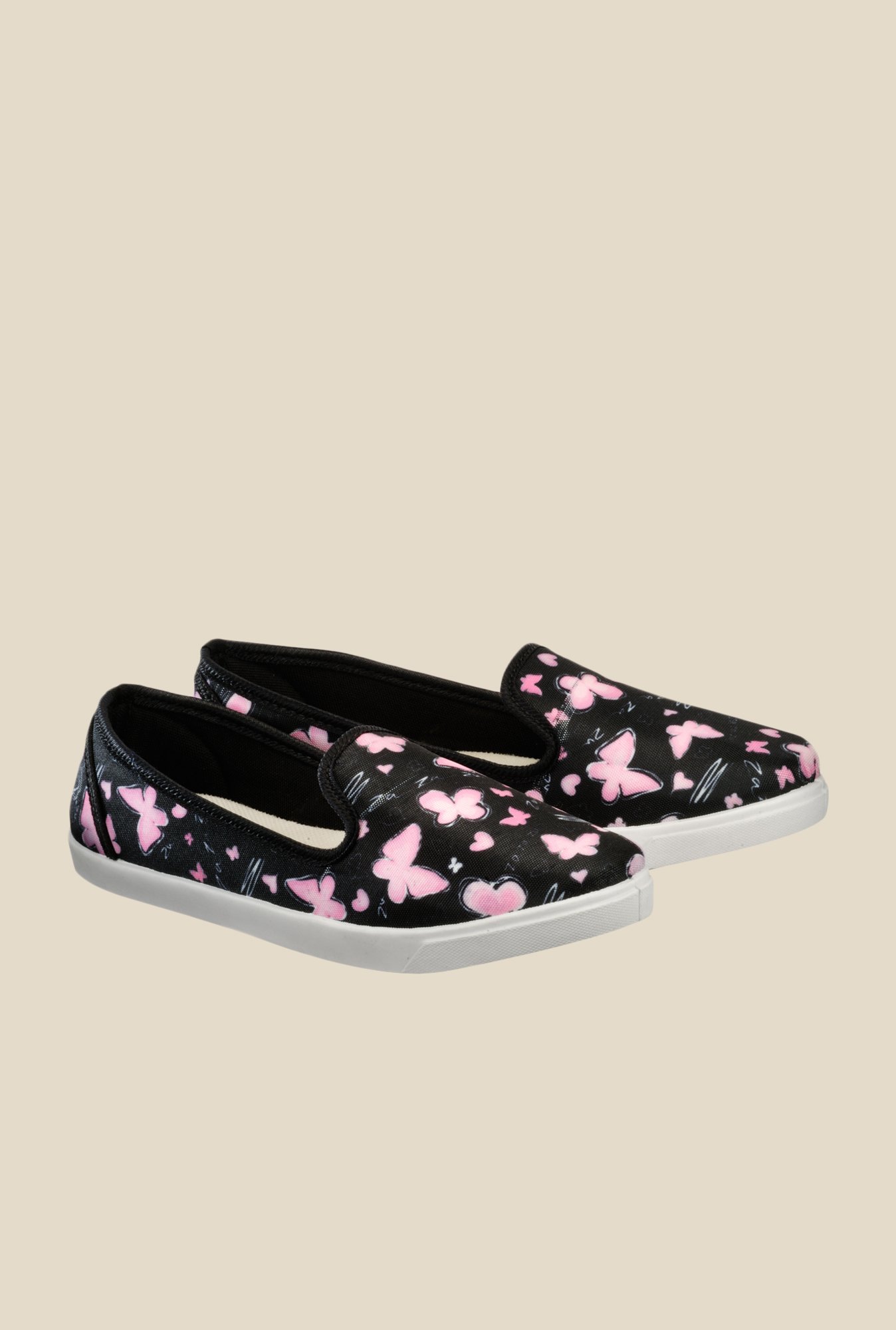 black and pink loafers