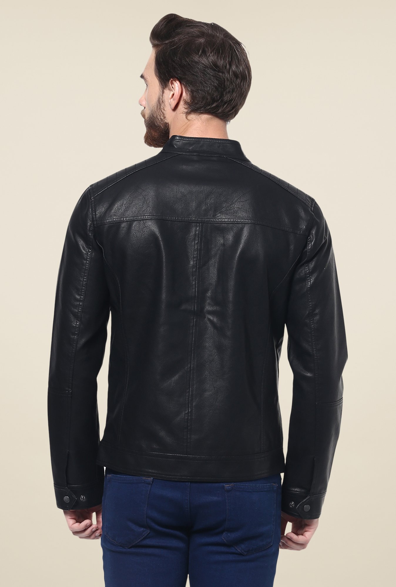 Men Black Solid Biker Jacket