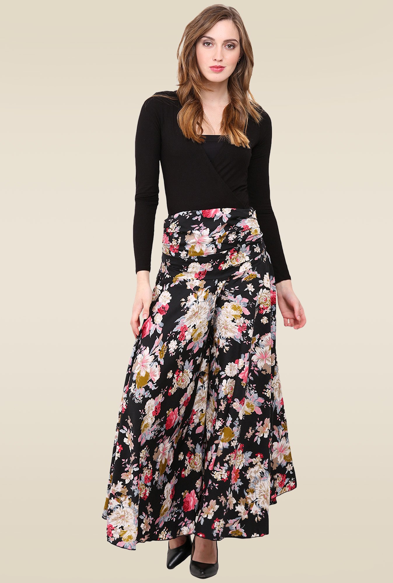 Blue Pleated Floral Palazzo Pants