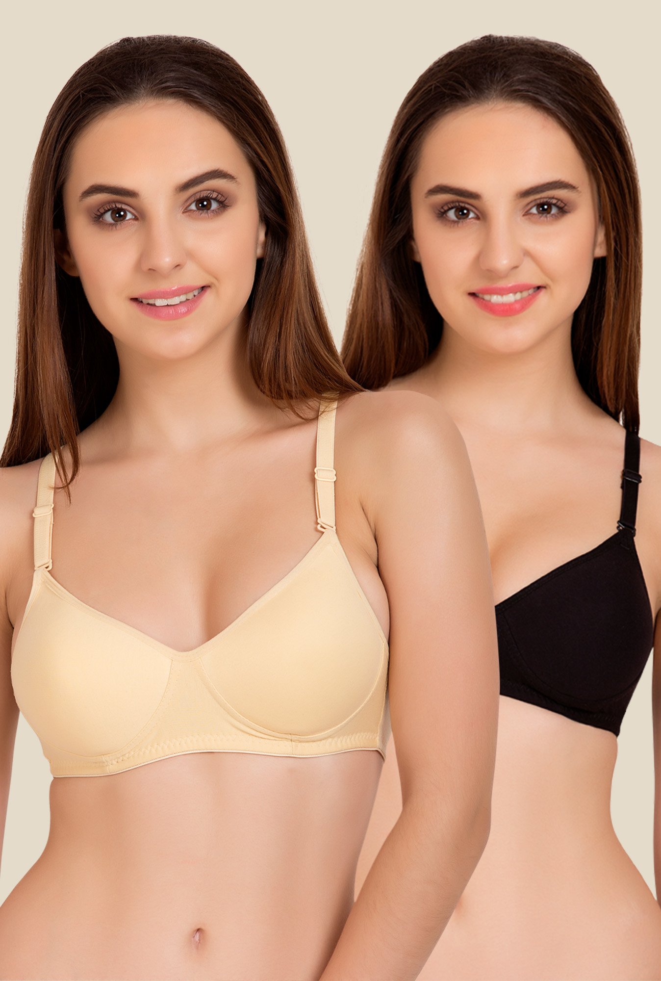 Buy Tweens Beige & Black Padded Bra (Pack Of 2) for Women Online @ Tata CLiQ