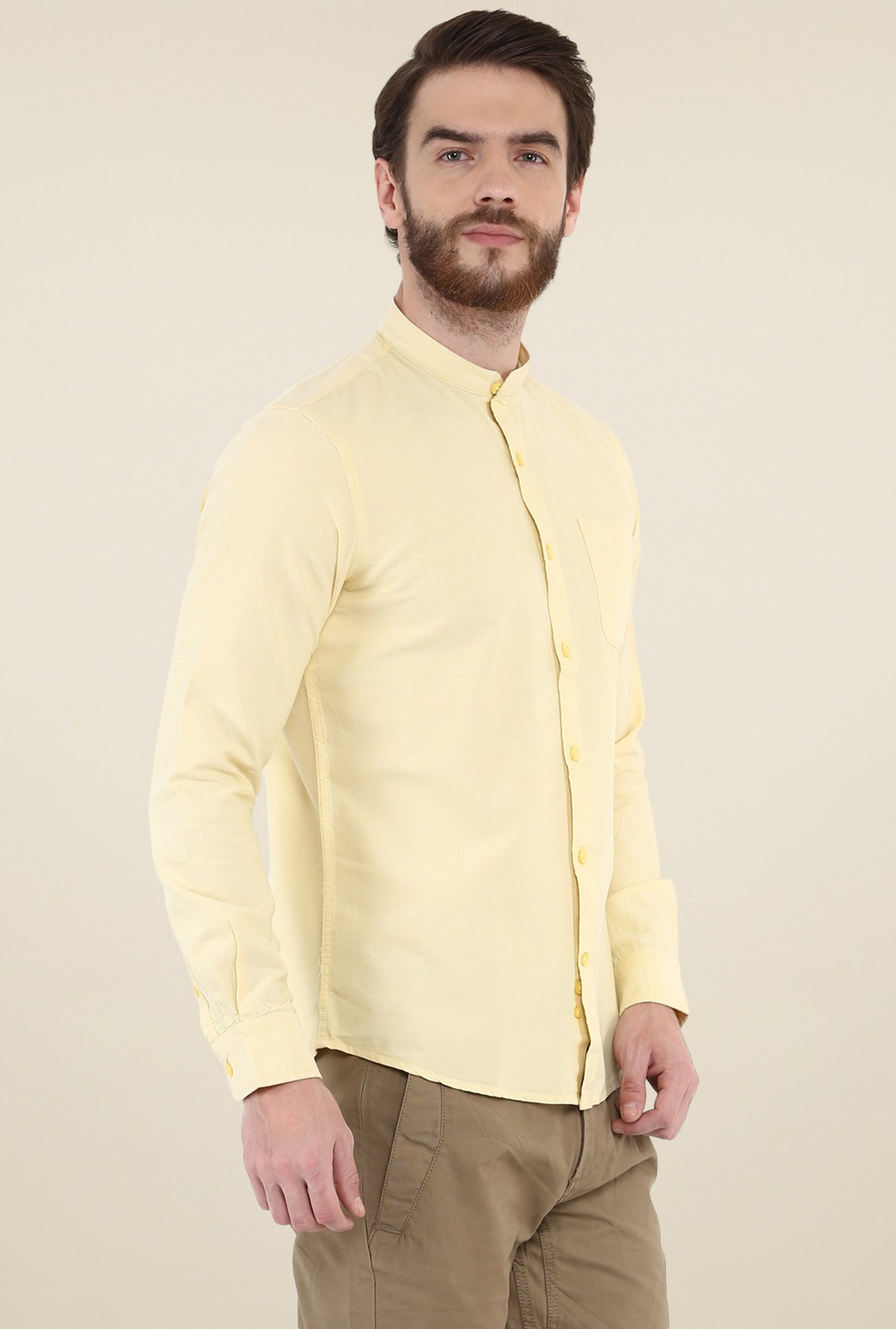 yellow chinese collar shirt