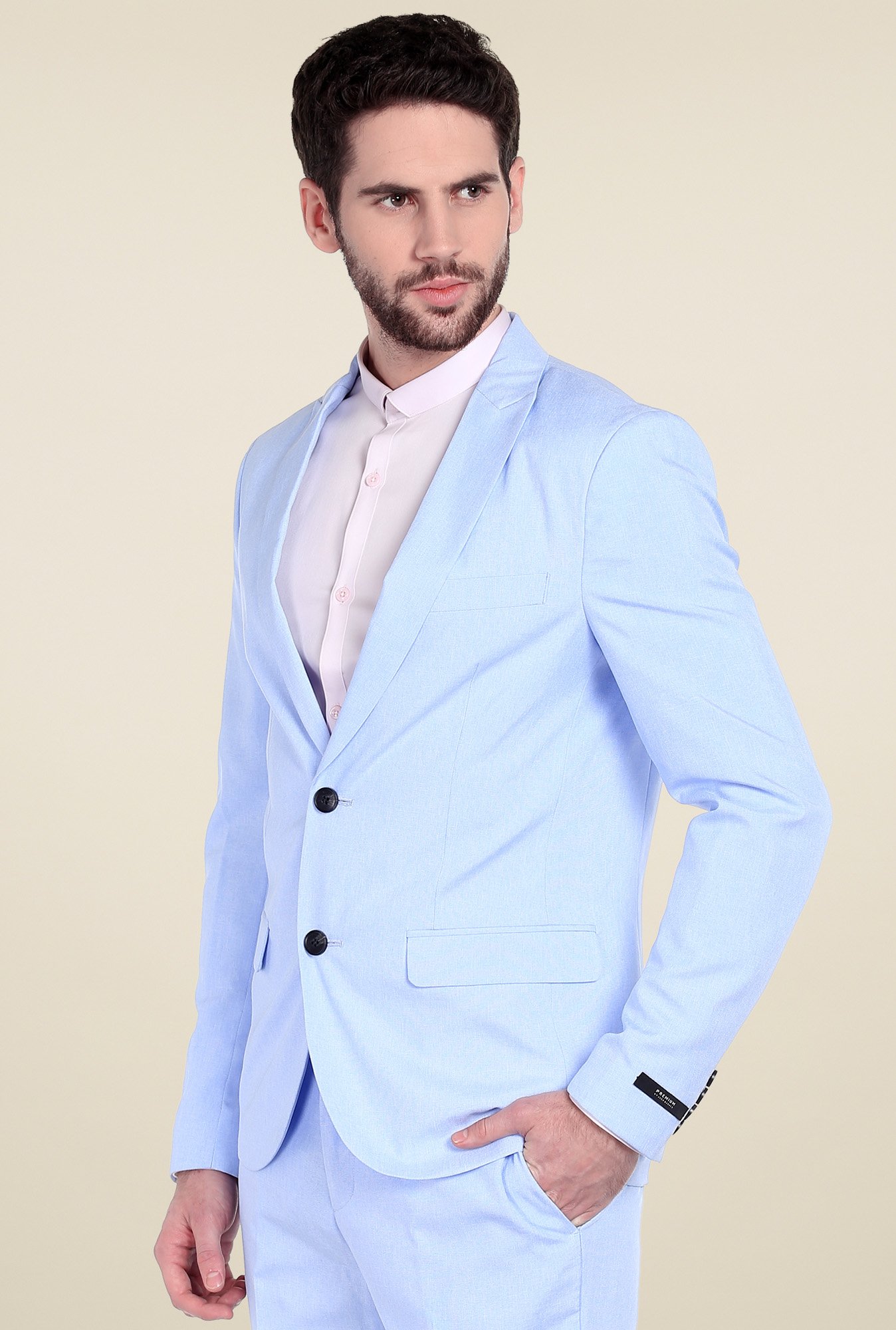 Sky Blue Check Blazer  Navy Waistcoat And Pant  Complete Suit