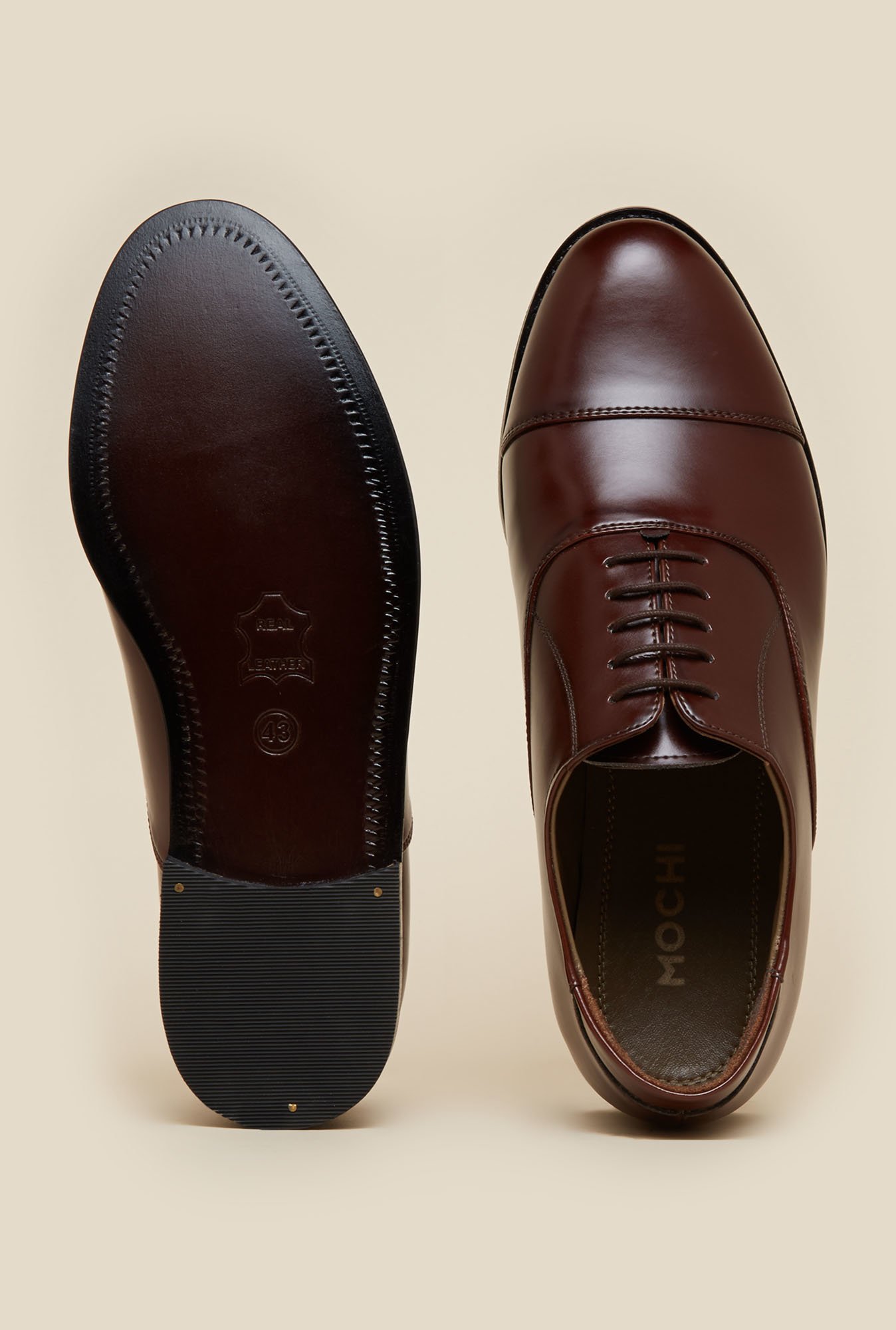 Mochi Men's Maroon Leather Oxford Shoes 