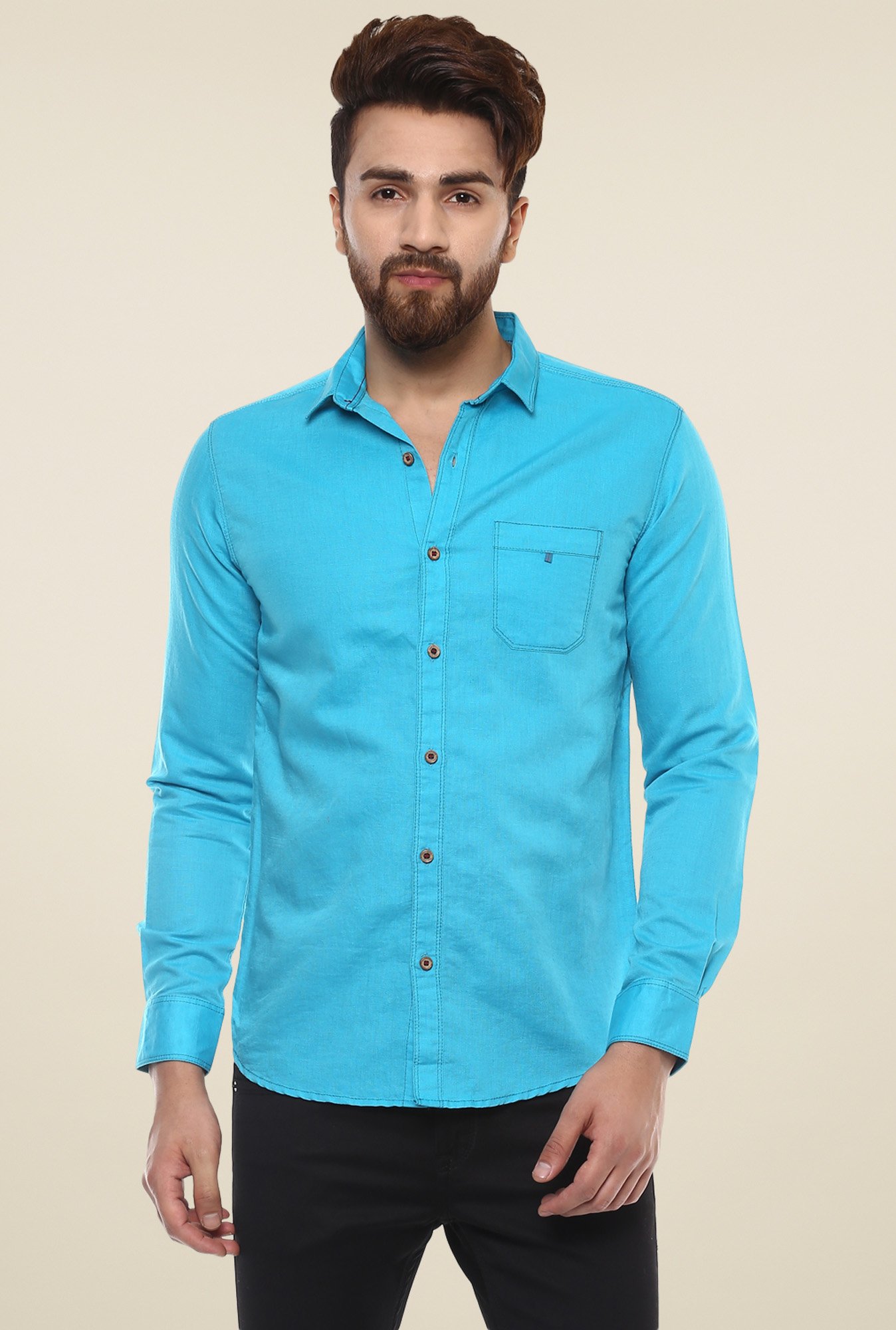 turquoise shirt mens outfit