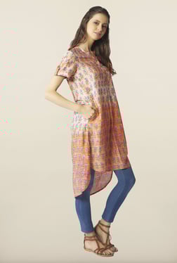 Global Desi Orange High Low Printed Tunic - Mp000000000146547