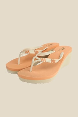 Spunk Poppy Beige & Orange Wedge Heeled Slippers