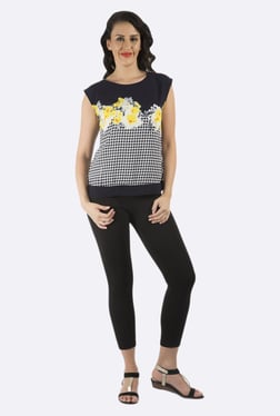 109 F Black & Yellow Printed Top