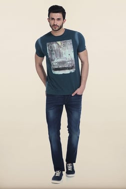 Basics Jasper Green Distressed Crew Neck T Shirt