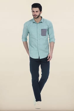 Basics Tapered Fit Carbon Navy Dobby Peached Stretch Trouser