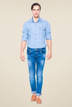 Blue Slim Fit Cotton Jeans Image