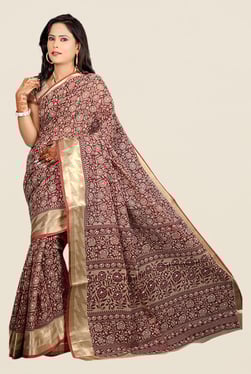 Salwar Studio Maroon & Beige Floral Print Saree