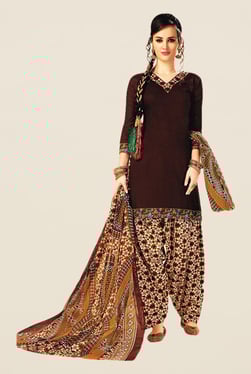 Salwar Studio Brown & Off White Printed Dress Material