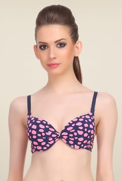 Clovia Navy & Light Pink Push Up Bra With Detachable Straps
