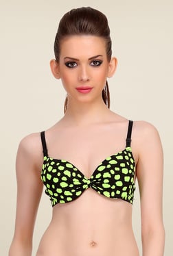 Clovia Black & Green Push Up Bra With Detachable Straps