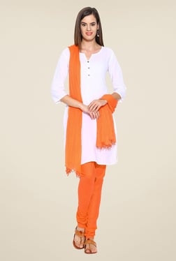 Stylenmart Orange Solid Churidar & Dupatta Set