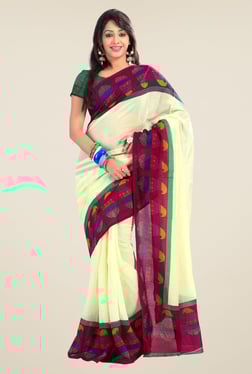 Triveni Cream & Maroon Paisley Print Art Silk Saree