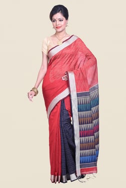 Bengal Handloom Printed Red Cotton Silk Saree