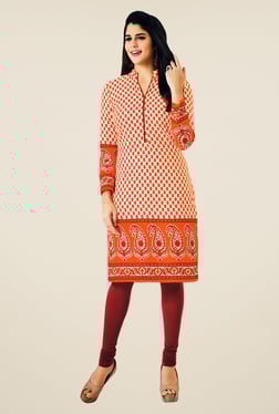Salwar Studio Orange & White Cotton Printed Unstitched Kurti