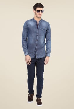 Mufti Dark Blue Solid Jeans