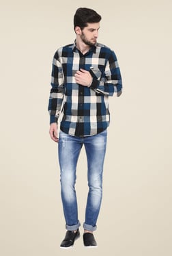 Mufti Mid Blue Distressed Jeans