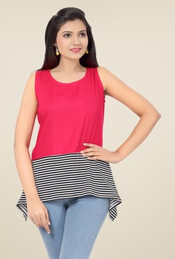Ishin Pink Striped Poly Cotton & Poly Lycra Top