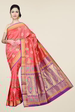 Pavecha's Coral Kanjivaram Art Silk Self Design Saree