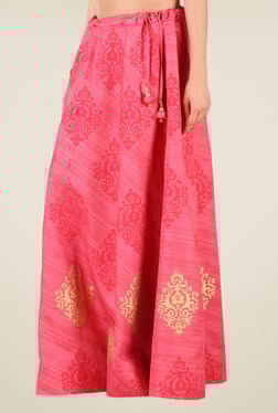 Studio Rasa Pink Bhagalpuri Dupion Hand Block Print Skirt