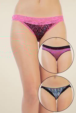 Zivame Black, Violet & Blue Printed Bikini (Pack Of 3)
